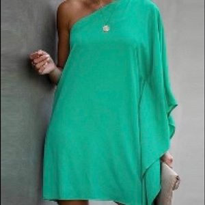 Women One Shoulder Solid Pleated Mini Chiffon Dress Ladies Long Sleeve